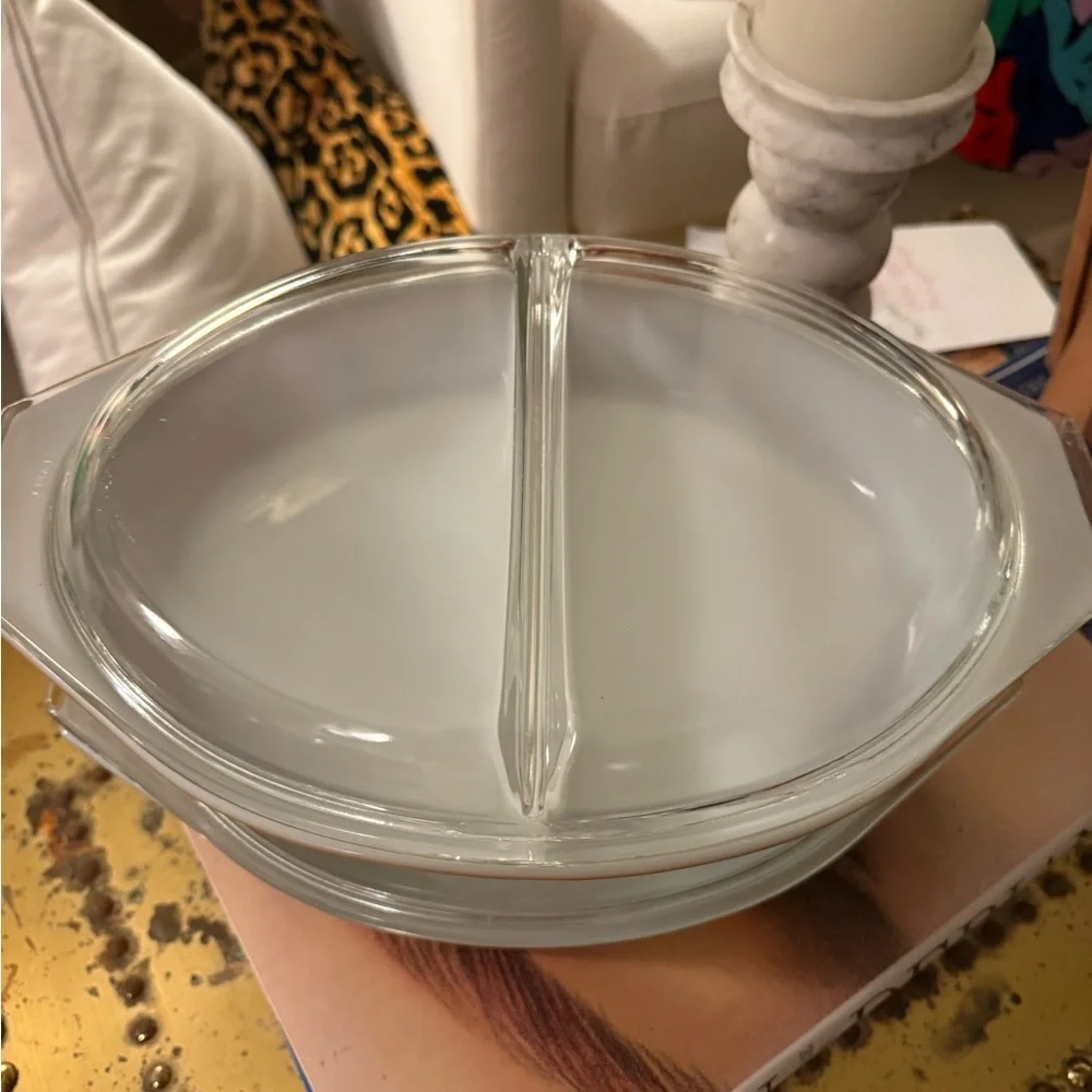 Pyrex Early American Heritage Casserole Gold Set Clear Lids  3 Sets •pristine!